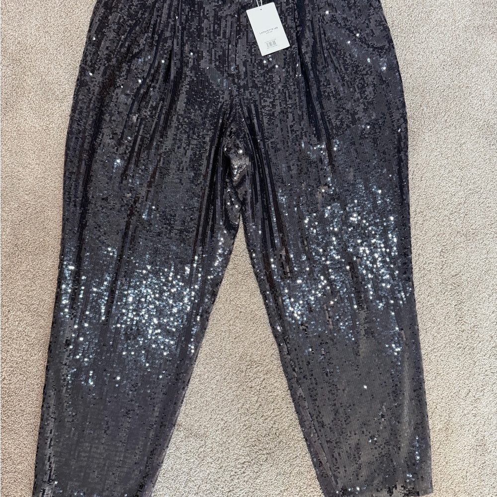 Lafayette 148 New York Sequin Tapered Pants in Castle Grey Women’s size XL